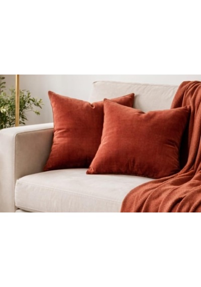 Esna Home Mobilya Kırlent Kılıfı, 2 Li Set Baby Face Kadife Kumaş, 45x45 Cm, Kiremit Kırmızısı, Minimalist Stil Diğer