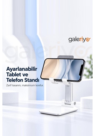 Galeriyo Katlanabilir Ayarlanabilir Tablet Ve Telefon Standı Beyaz