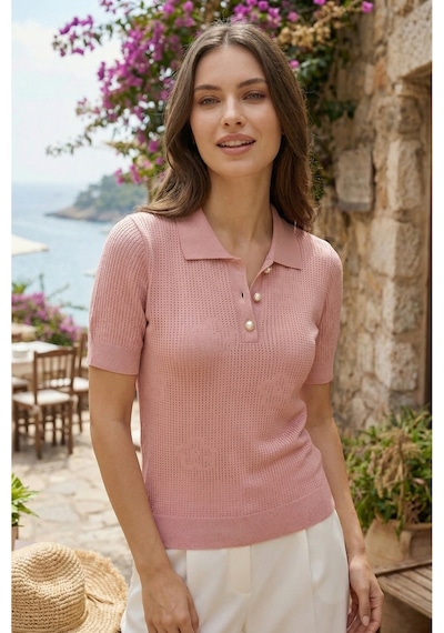 Sayzen Your Shine Sayzen Çiçek Desenli Gömlek Yaka Kadın Tişört Sy-2602tsr Pembe