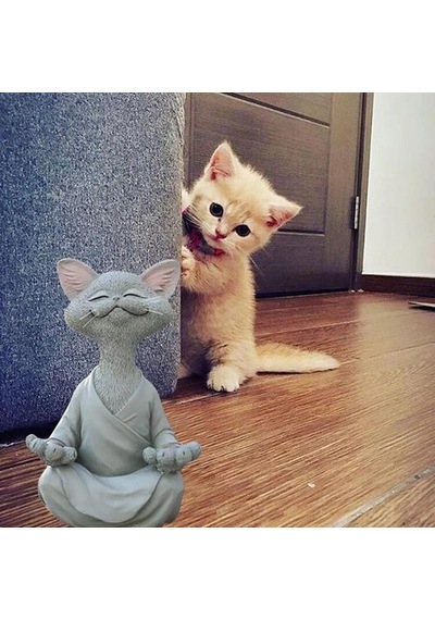 Dekoratif Yoga Yapan Kedi Biblo Meditasyon Kedi Heykeli Ev Dekoru