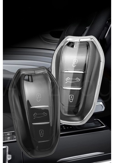Peugeot 208 308 508 3008 5008 & Opel & Citroen & Toyota & Ds Şeffaf Tpu Anahtar Kılıfı Siyah