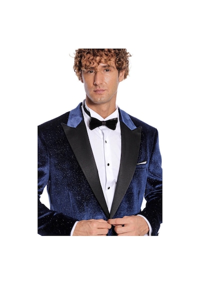 Wessi Simli Slim Fit Kadife Erkek Smokin Ceket -Lacivert