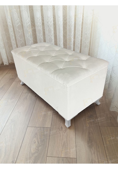 Sandıklı Kapitoneli Ayakucu Puf Bench 110 Cm Beyaz Ayak Eflatun