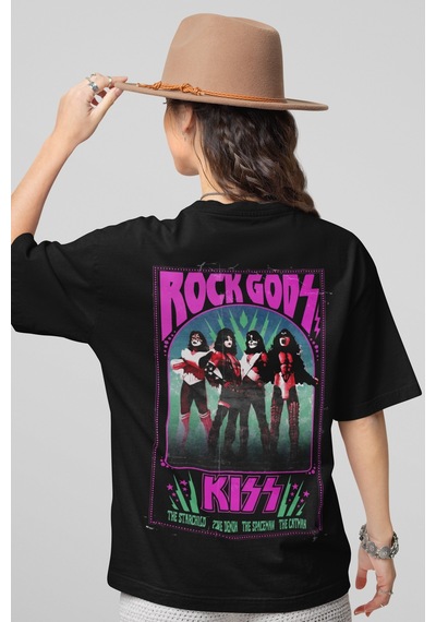 Kiss Rock Metal Sırt Baskılı Unisex Oversize Müzik Grubu Tişört Siyah