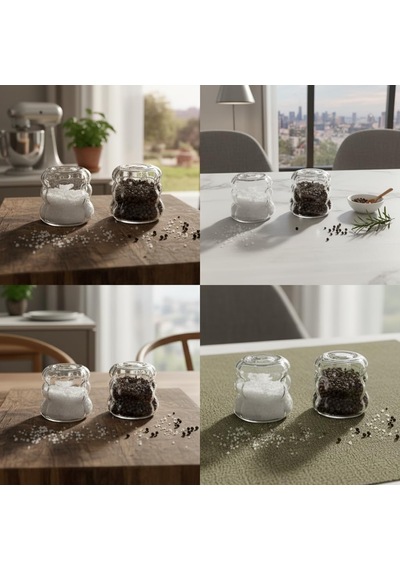 2'li Şeffaf Cam Tuzluk Ve Biberlik Seti - Bubble Küre Desenli Alttan Dolumlu Minimalist Baharatlık 5 Cm Çok Renkli