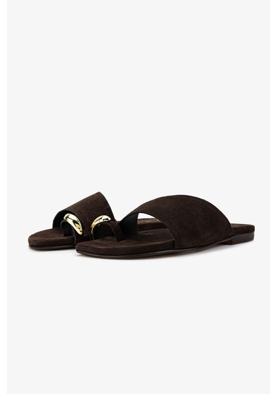 Valmenti Kadın Hakiki Deri Kahverengi Düz Terlik 1141 415 Bn Trlk Y26 Brown Suede