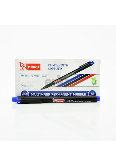 Mikro Asetat Kalemi Permanent M Seri Mavi Mk 419 12 Adet Mavi