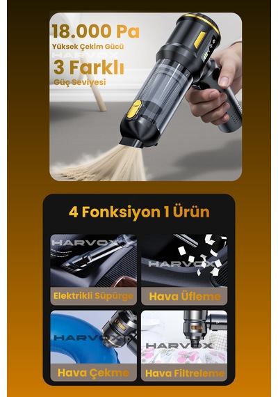 18000pa Güçlü Vakum Araç Süpürgesi Taşınabilir Çantalı 6000mah Bataryalı Üflemeli Hxvc-003
