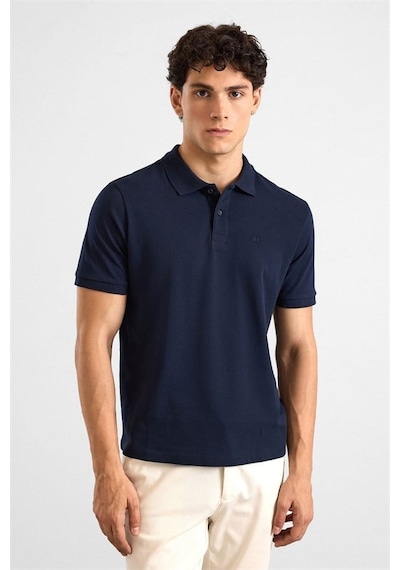 Süvari Lacivert Regular Düz Baskısız Pike Düğmeli Polo Yaka Tişört Ts1014000471-m09