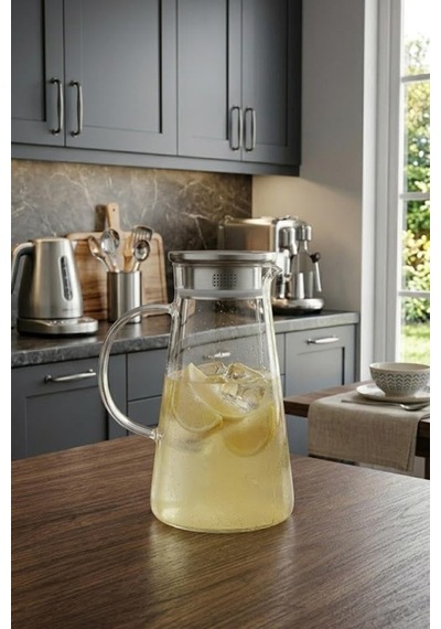 Limonata Ve Detoks Sürahisi 1800 Ml - Isıya Dayanıklı Borosilikat Cam Karaf