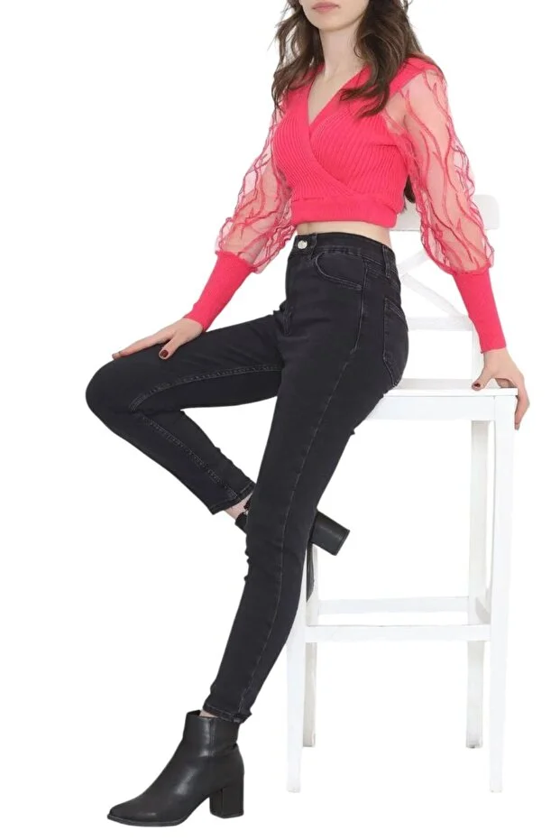 Dar Paça Füme Kot Pantalon Füme