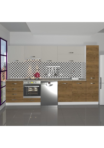 Decoraktiv Elite 325yq Ankastre Fırın Modüllü Mdf Hazır Mutfak Dolabı - Tezgah Dahil - Pera - Kumtaşı Çok Renkli