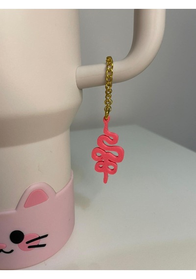 Yılan Model Quencher Termos Bardak Aksesuarı Zincirli Dekoratif Süs Pembe