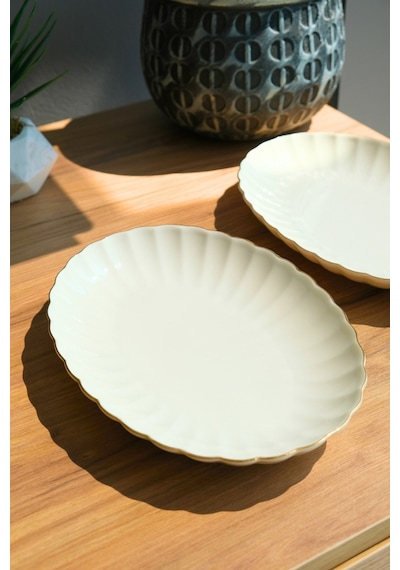 Kütahya Porselen Bone Luz Altın File Kayık Tabak 27x19cm Bnlzf28ky20 2 Li Krem