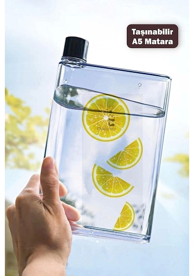 Tilbe Home A5 Bottle Motivasyon Su Matarası Şeffaf Notebook Taşınabilir Sporcu Suluk Su Şişesi 350ml ŞEFFAF