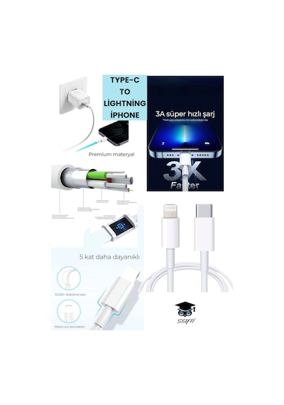 20w Type-c - Lightning Şarj Kablosu 1 Metre 3 A Ac 110-240v Samsung İphone İpad Şarj Kablosu