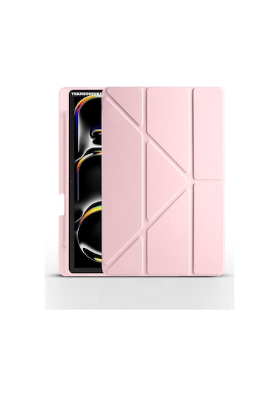 Apple Uyumlu iPad Pro 13 Inç 2024 M4 Kılıf Kalem Şarj Bölmeli Stadlı Uyku Modlu Arkası Silikon Akıllı Case Kılıf