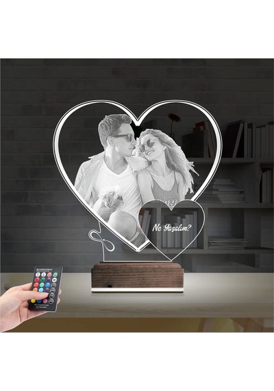 Luvivia Kalp Sevgiliye Hediye Fotoğraflı 3d Lamba - Masa Gece Lambası V5