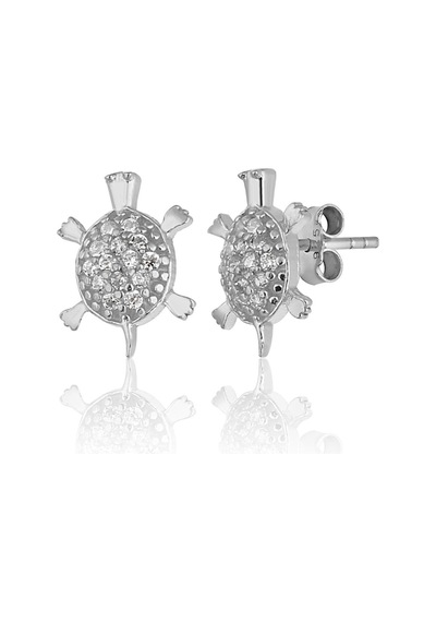 Zanaatsilver 925 Ayar Gümüş, Rodyum Kaplama Kaplumbağa Modeli Küpe