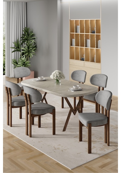 Canisa Radon Serisi Mdf 90x168 Sabit Traverten Mutfak Masa Takımı 6 Gri Sandalye Traverten Masa Gri Sandalye Canisa Radon Serisi Mdf 90x168 Sabit Traverten Mutfak Masa Takımı 6 Gri Sandalye Traverten Masa Gri Sandalye