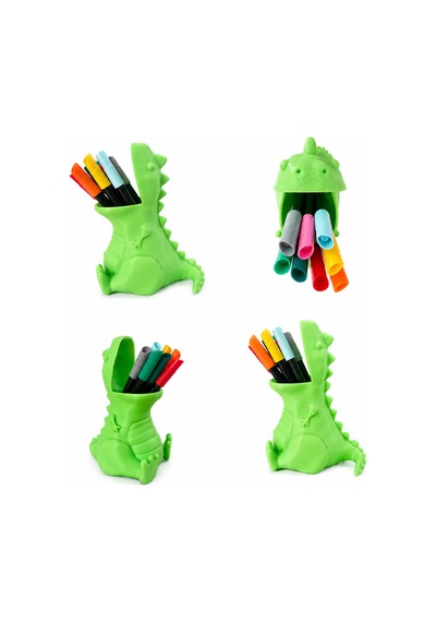 Dinozor Tasarım Kalemlik 10 Cm -masaüstü Organizer Sert Plastik Eğlenceli Kalem Tutucu Siyah - Beyaz