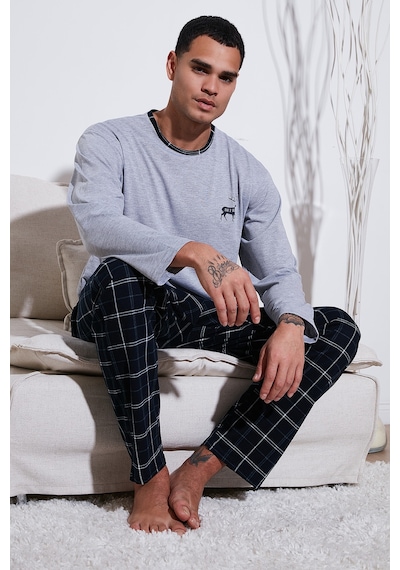 Buratti Pamuklu Regular Fit Bisiklet Yaka Ekoseli Erkek Pijama Takımı 6574001 Gri