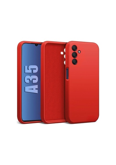 Samsung Galaxy A35 İle Uyumlu Kadife Astarlı Kırmızı Mat Silikon Kılıf İnce & Esnek, Leke Ve Suya Dayanıklı