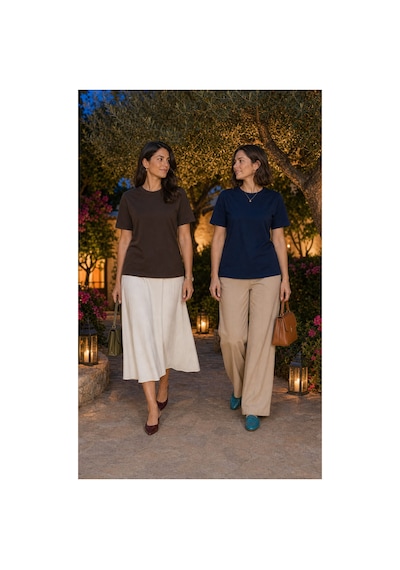 Modi Green Premium Oysho Model 2'li Unisex Regular Oversize Sıfır Yaka Tişört - Kahverengi - Lacivert Modi Green Premium Oysho Model 2'li Unisex Regular Oversize Sıfır Yaka Tişört - Kahverengi - Lacivert