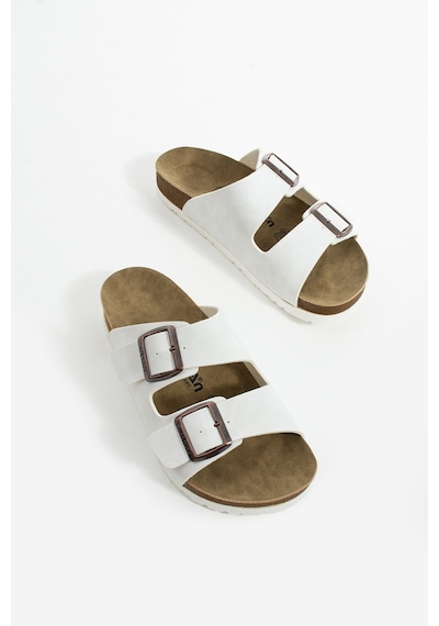 Polomia Comfort Mikanos Aryan Unisex Ortapedik Eva Taban Comfort Çift Bantlı Tokalı Günlük Rahat Sandalet Terlik Beyaz