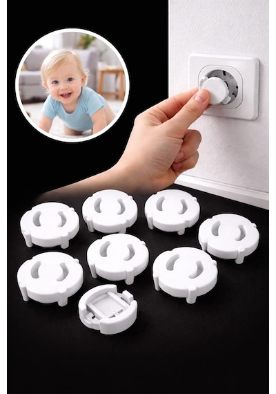 Çocuk Güvenlik Priz Koruyucu, 8 Adet Priz Tıkacı, Bebek Ve Çocuklar İçin Elektrik Prizi Koruma Kapağı, Beyaz, Koruyucu Tıkacı Seti