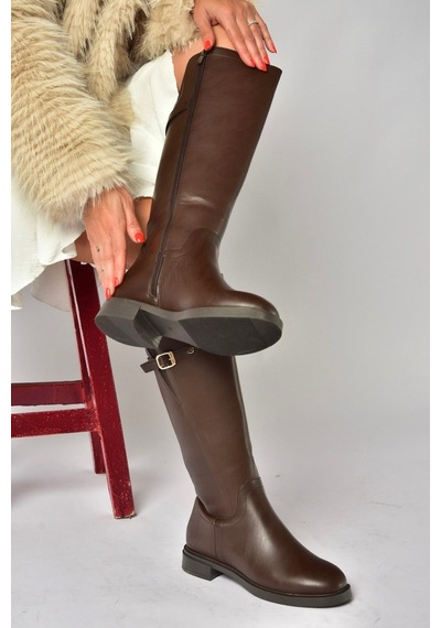 Fox Shoes Z973552209 Kahverengi Düz Tabanlı Kadın Çizme