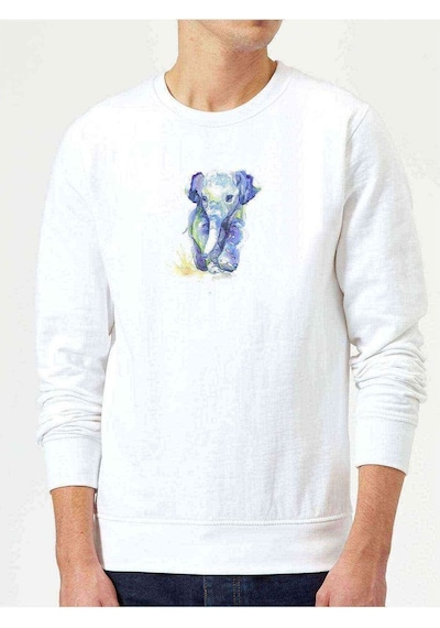 Vip Com Elephant Baskılı Beyaz Erkek Örme Sweatshirt