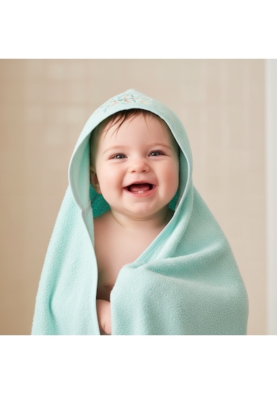 Unisex Yenidoğan Bebek Kapüşonlu Nakışlı Havlu Standart