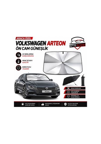 Volkswagen Arteon Şemsiye Tip Ön Cam Güneşliği Katlanabilir Uv Korumalı Araç Cam Güneşlik