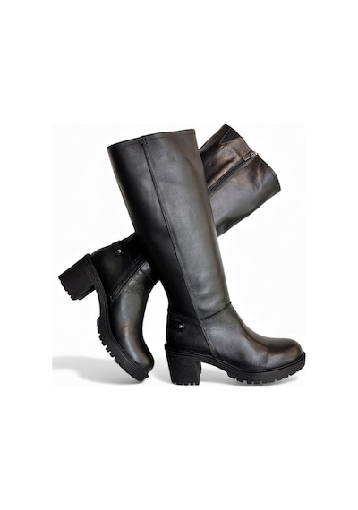 Tufan Shoes Siyah Hakiki Deri Fermuarlı Çizme Siyah