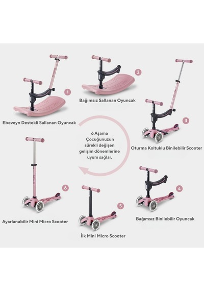 Micro Mini 6 İn 1 Deluxe Rock And Go Led Scooter Dusty Rose Pembe