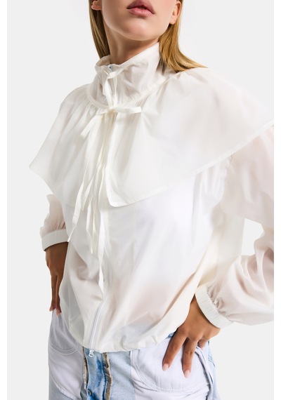 Itsbasic Kadın Ekru W5 Oversize Yakalık Detaylı Özel Kumaş Tasarım Yağmurluk Beyaz