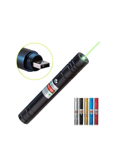 Fithome 100mw Desen Başlıklı Usb Şarjlı Yeşil Lazer Pointer Çok Renkli
