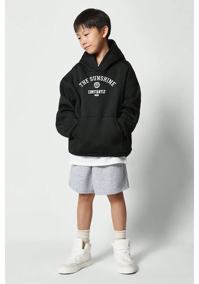 Uyguntarz The Sunshine Baskılı Erkek - Kız Çocuk Rahat Kalıp Sweatshirt Siyah