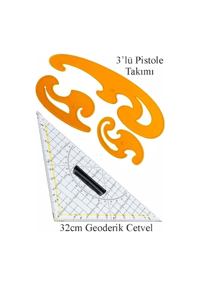Geoderik Üçgen Cetvel 32cm Ve Pistole Cetvel Takımı 1 Adet Geoder Modelist Terzi Gönyesi Geometrik Açılı Gönye Yıldızlar Çok Renkli