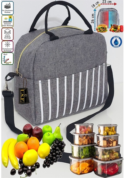 Anne Bebek Çocuk İçin Isı Yalıtımlı Termal Termoslu Yemek, Mama, Beslenme, Gıda Çantası Gri