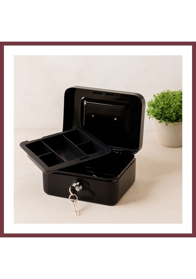 Storeşahin Anahtarlı Metal Para Kutusu 15x12x8 Cm - 6 Bölmeli Taşıma Kulplu Shn0720