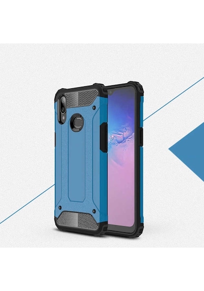Noktaks - Samsung Galaxy Uyumlu A10s - Kılıf Çift Katman Zırh Tank Crash Military Kapak - Mavi