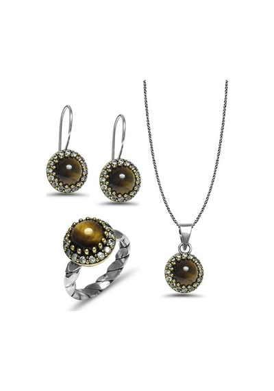 Kaplangözü Taşlı El Işi Otantik Gümüş Üçlü Set (515509144)