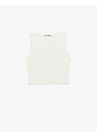 Koton Kolsuz Bisiklet Yaka Slim Fit Crop Bluz Ekru 6sal30050ık Ekru