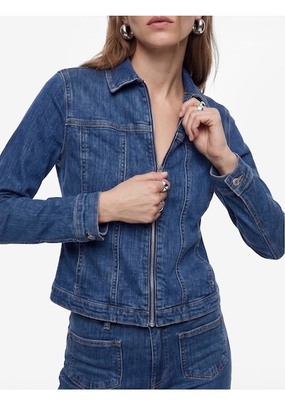 Koton Slim Fit Uzun Kollu Klasik Yaka Fermuarlı Denim Ceket Orta İndigo 6sal50014md
