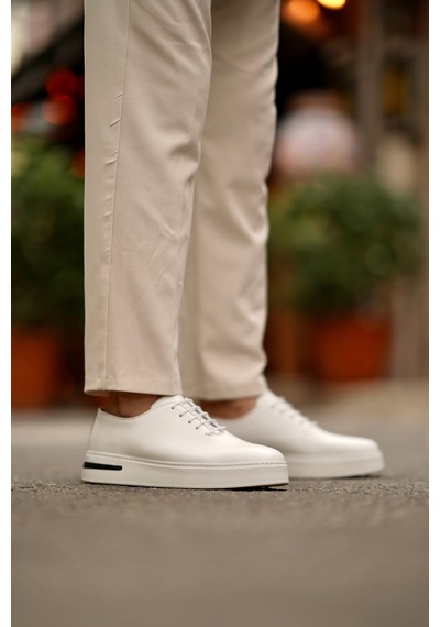 Shoetyle - Hakiki Deri Beyaz Renk Günlük Erkek Sneaker - 610-1005-1626