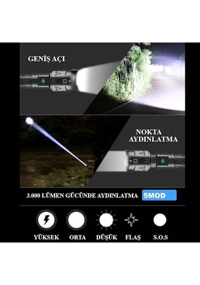 3000 Lümen Güçlü El Feneri Wt-604 Çok Renkli 95192402