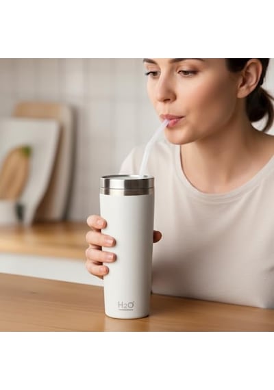 Gri Paslanmaz Çelik Pipetli Termos Kupa - 660 Ml Büyük Boy Venti - Sıcak Ve Soğuk Tutan Mug - Araç Ve Ofis Tipi Diğer
