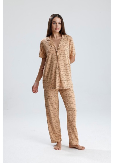 Kompedan Kadın Önden Düğmeli Pijama Takım Latte Paris Latte Paris
